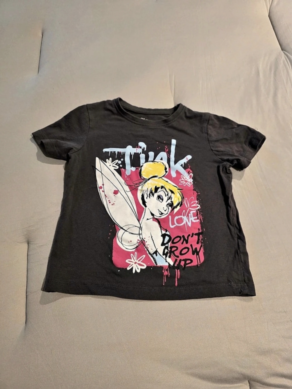 Disney Tinkerbell Love Don't Grow Up Kids Graphic Short Sleeve Tee